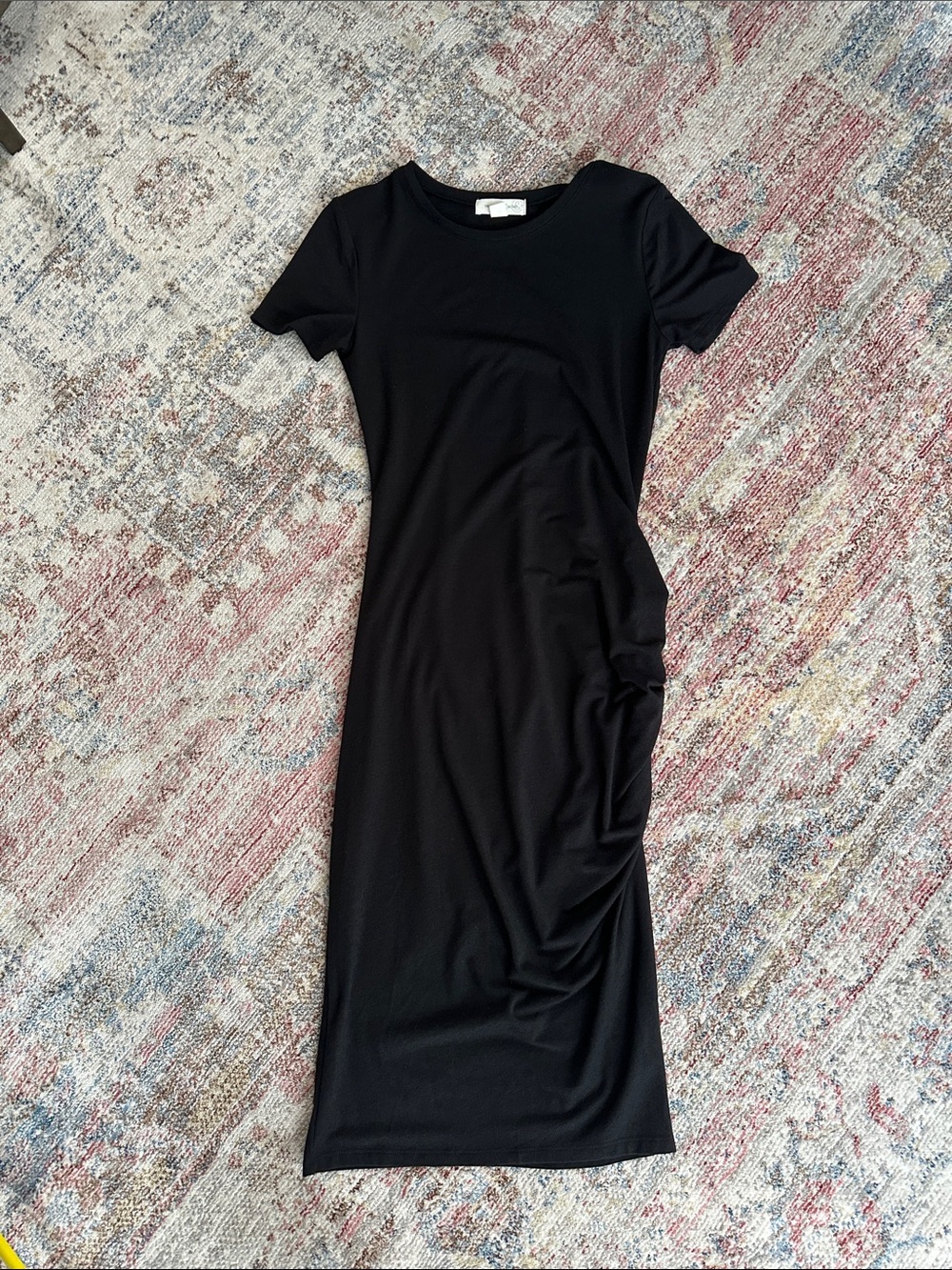 Treasure & Bond Black Short-Sleeve Ruched Midi Dress-S